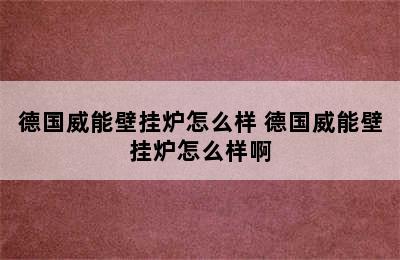 德国威能壁挂炉怎么样 德国威能壁挂炉怎么样啊